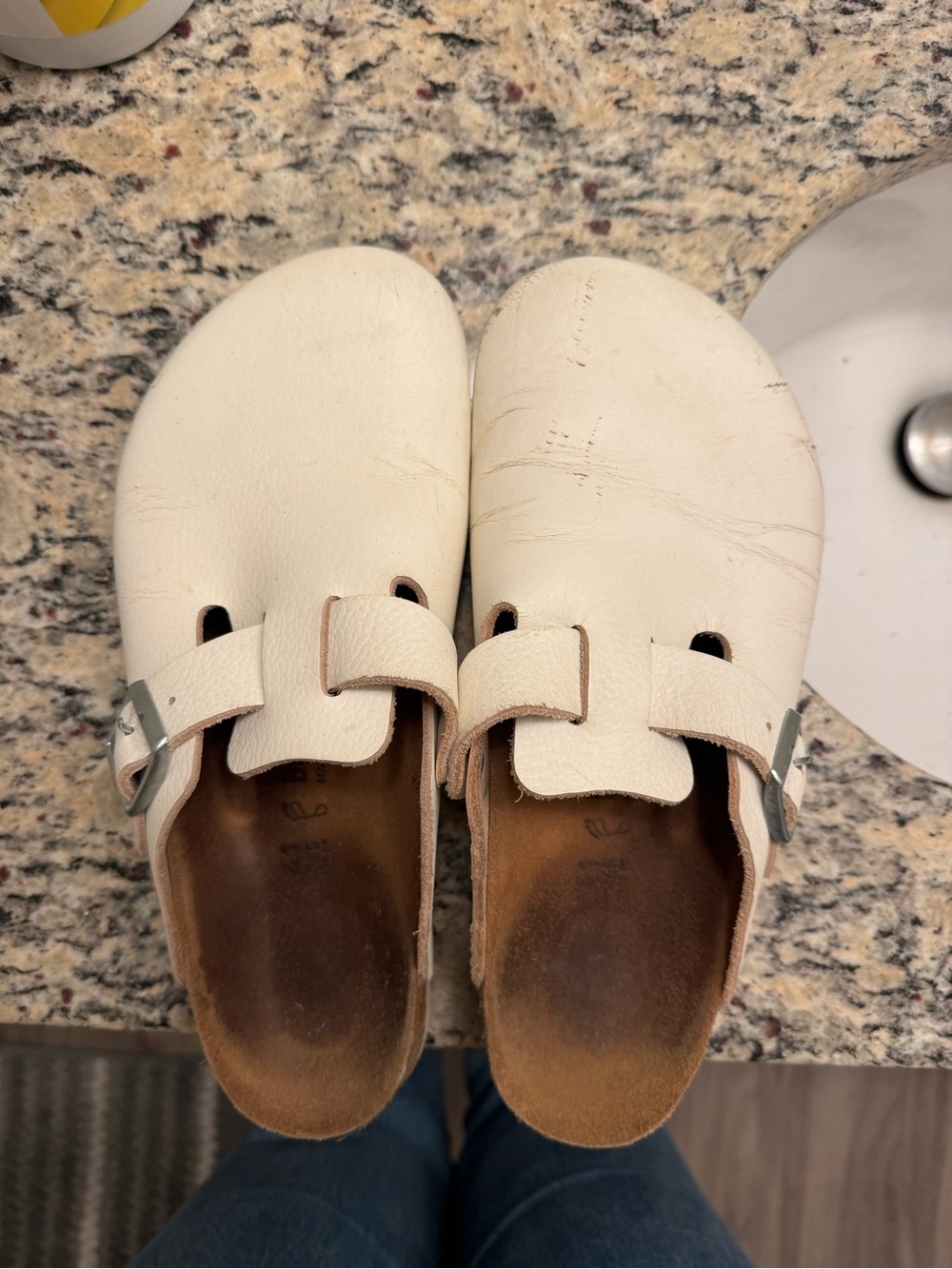 Women Birkenstock White Leather Slip-On Clogs